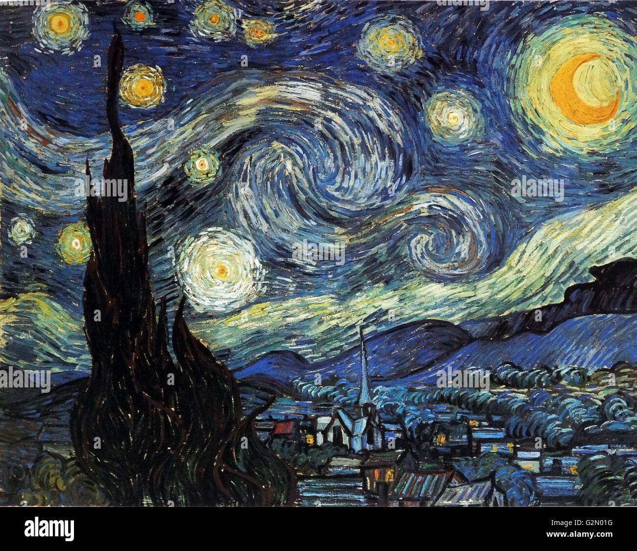 Dipinto dal famoso artista olandese Vincent Van Gogh (30 marzo 1853 - 29 luglio 1890), opera intitolata "Notte stellata". Completata nel 1889. Foto Stock