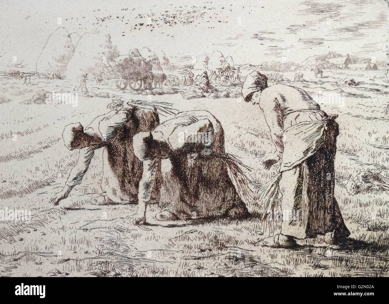 Attacco mediante l'artista francese Jean-Francois Millet (4 ottobre 1814 - 20 gennaio 1875), opera intitolata " Le Spigolatrici". Completato c1885 Foto Stock