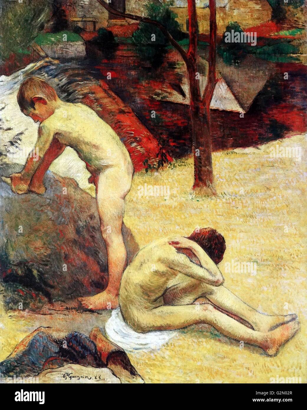 Olio su tela del pittore francese Paul Gauguin (7 giugno 1848 -8Maggio 1903) lavoro intitolato "Giovani bretoni la balneazione'. Completato nel 1888. Foto Stock