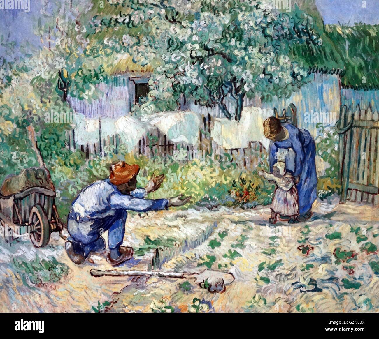 Olio su tela dipinto dal famoso artista olandese Vincent Van Gogh (30 marzo 1853 - 29 luglio 1890), opera intitolata "Primi passi". Completato nel 1890. Foto Stock