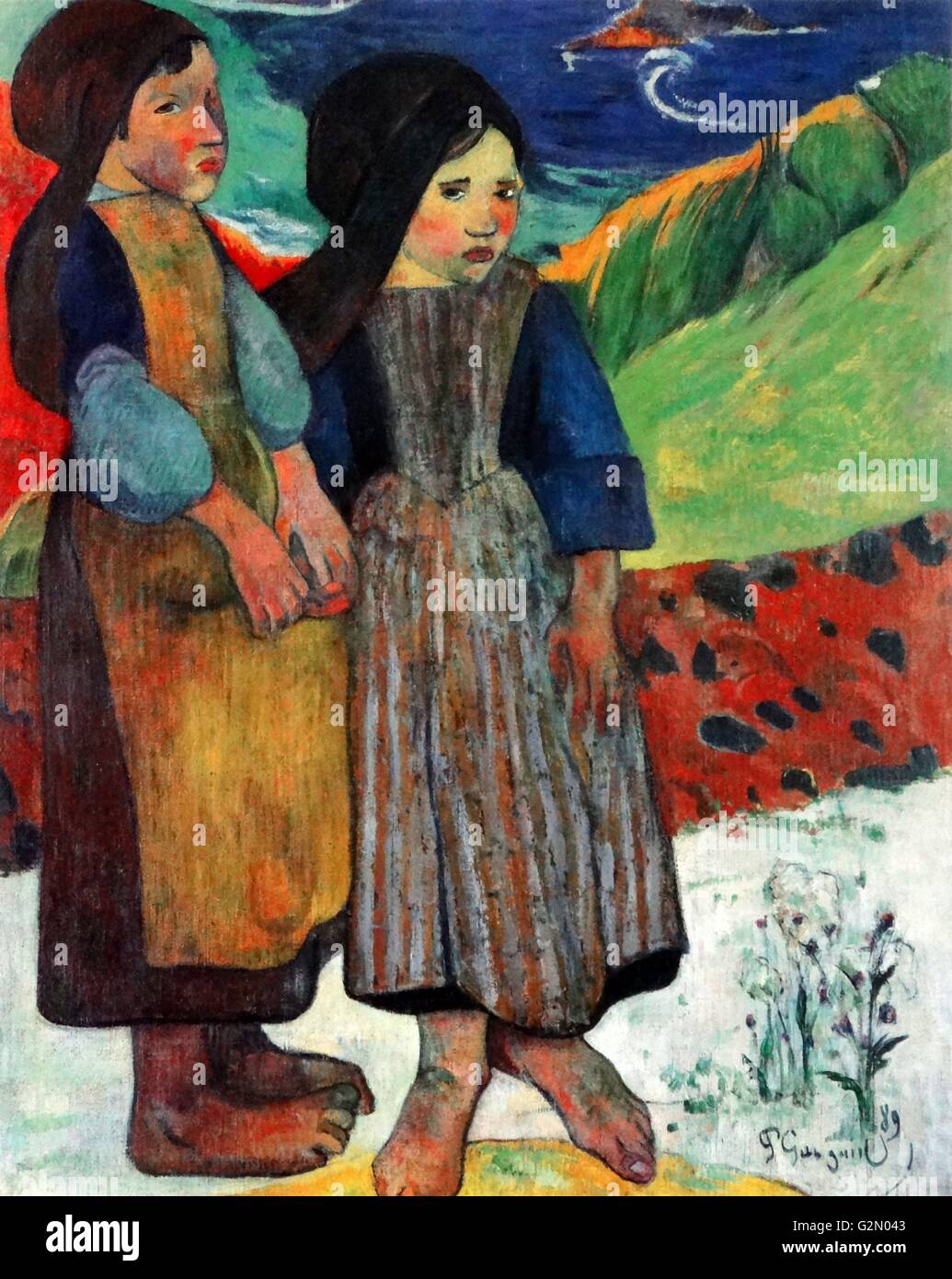 Olio su tela del pittore francese Paul Gauguin (7 giugno 1848 - 8 Maggio 1903) lavoro intitolato "due ragazze bretone dal mare". Completata nel 1889. Foto Stock