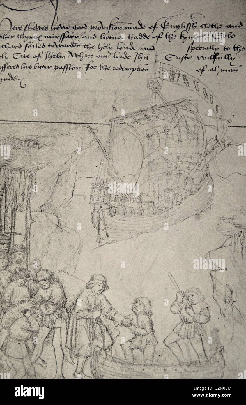 Richard de Beauchamp, xiii conte di Warwick, 1382 - 1439) Inglese nobile medievale e un comandante militare, si imbarca per la Terra Santa. Rotolo di Rous manoscritto 1480 Foto Stock