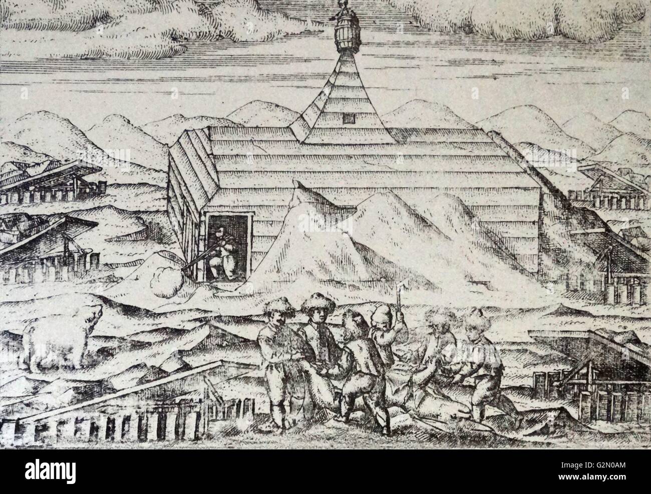 Van di barentz viaggi da Gerrit de veer 1598 la capanna. Willem Barentsz (William Barents Barentz o) (c. 1550 - 20 giugno 1597) navigatore olandese, cartografo, e Arctic explorer. Egli è andato in tre spedizioni all'estremo nord nella ricerca di un passaggio a nordest. Durante la sua terza spedizione l equipaggio fu arenati su Nova Zembla per quasi un anno. Barentsz morì sul viaggio di ritorno nel 1597. Nel XIX secolo il Mare di Barents è stato chiamato dopo di lui. Foto Stock