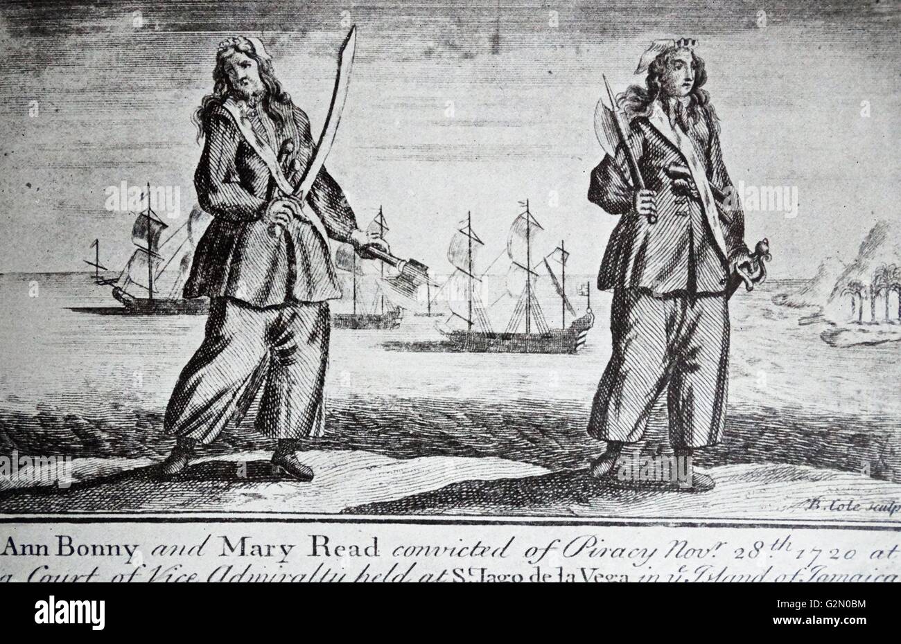 Anne Bonny (c. 1700 - c. 1782) Irish donna pirata, operanti nella regione dei Caraibi e Maria leggere (c.1690-1721) un pirata inglese. Lei e Anne Bonny sono due tra i più famosi pirati femminile di tutti i tempi Foto Stock