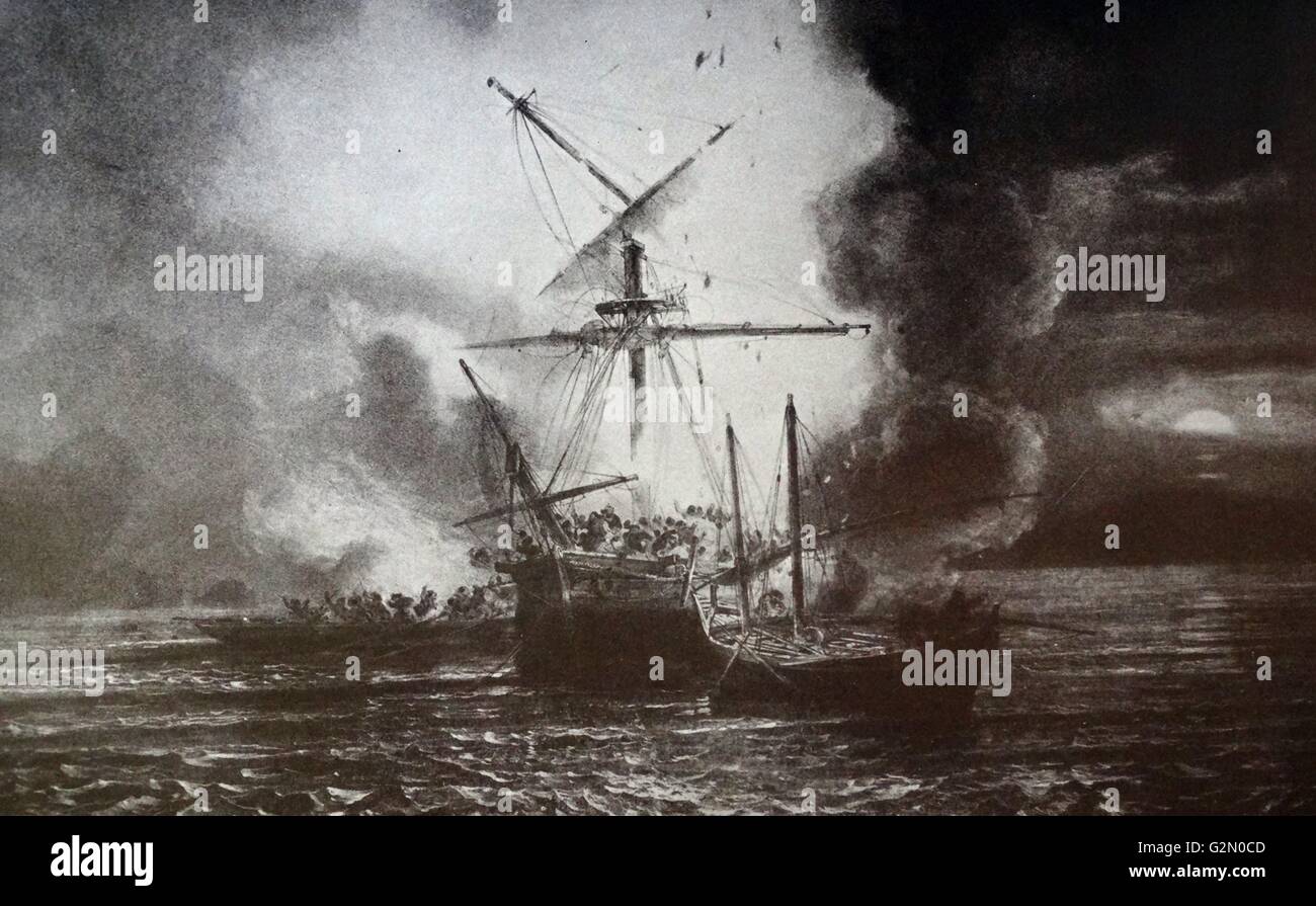 La guerra greca di indipendenza di salire a bordo della nave greca "Panayotti '(1827) - Hippolyte Magloire Bisson - Navy officer attacca la nave Foto Stock