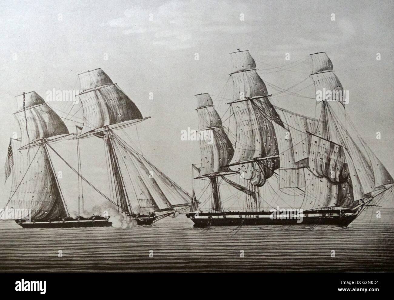 L'Americano la nave dei pirati " la sorpresa di catturare la Royal Navy ship "la stella" 1815. Durante la seconda guerra americana Foto Stock