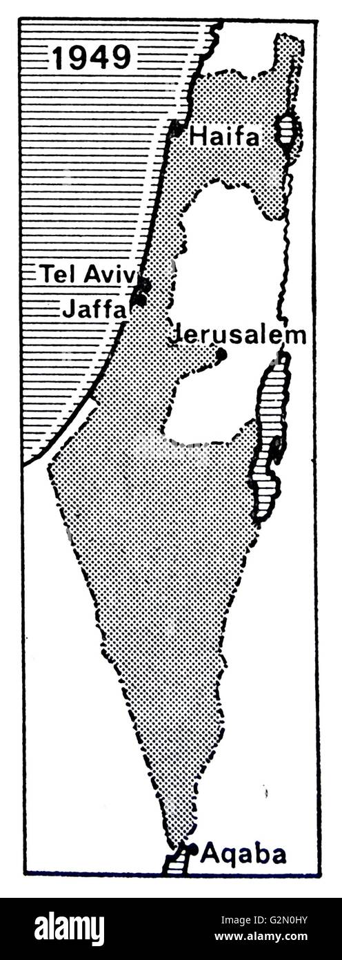 Linee di armistizio concordato alla conferenza di Rodi nel 1949; a seguito della guerra israeliana di indipendenza Foto Stock