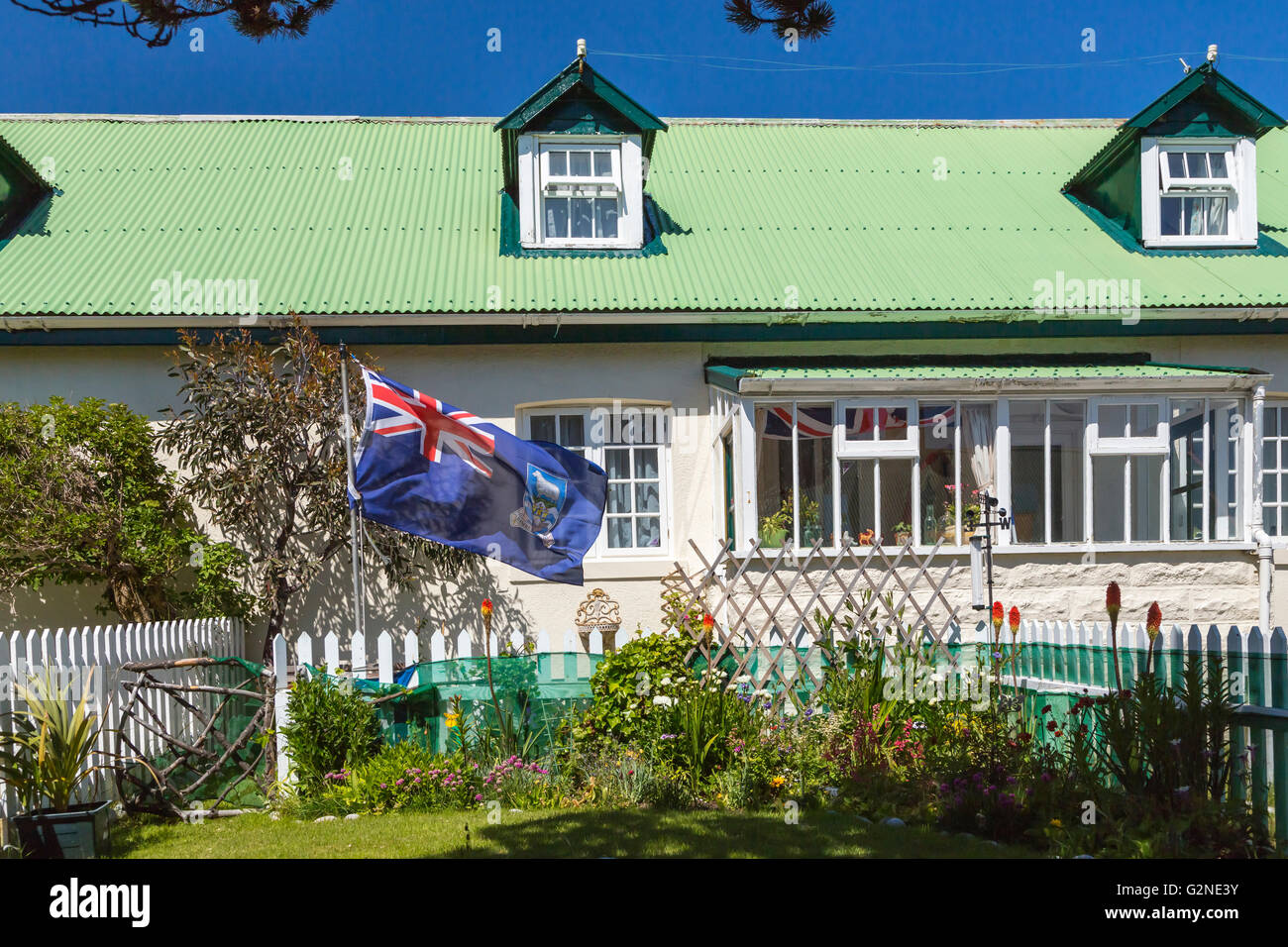 Una fila house di Stanley la capitale delle Isole Falkland su East Falkland, British territorio d oltremare. Foto Stock