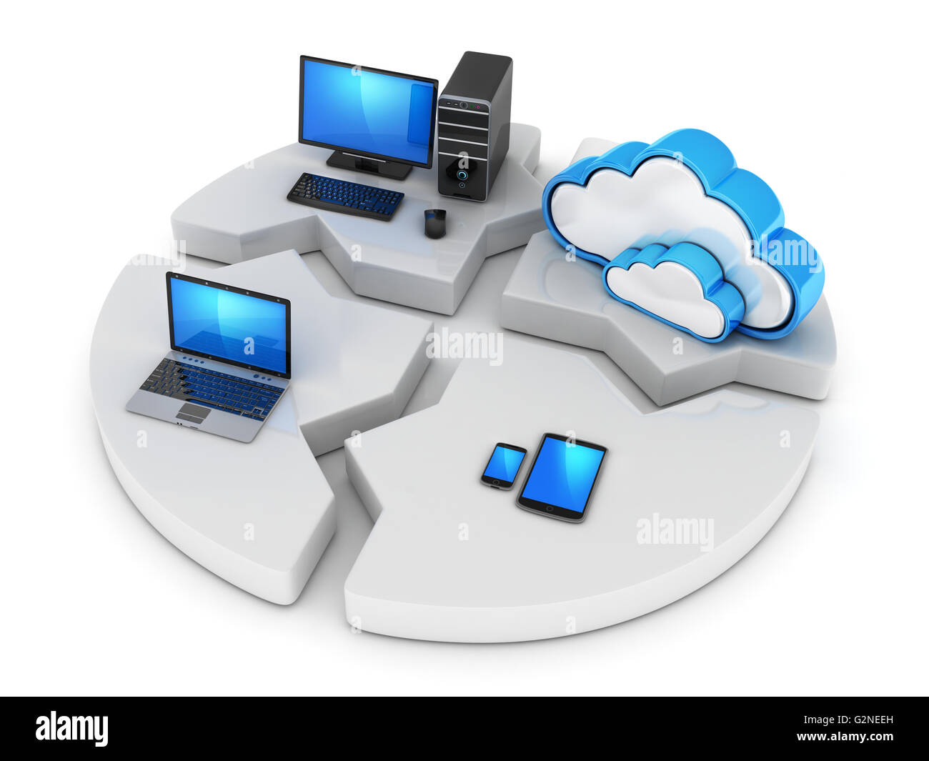 Il concetto astratto di internet cloud storage (fatto in 3D rendering) Foto Stock