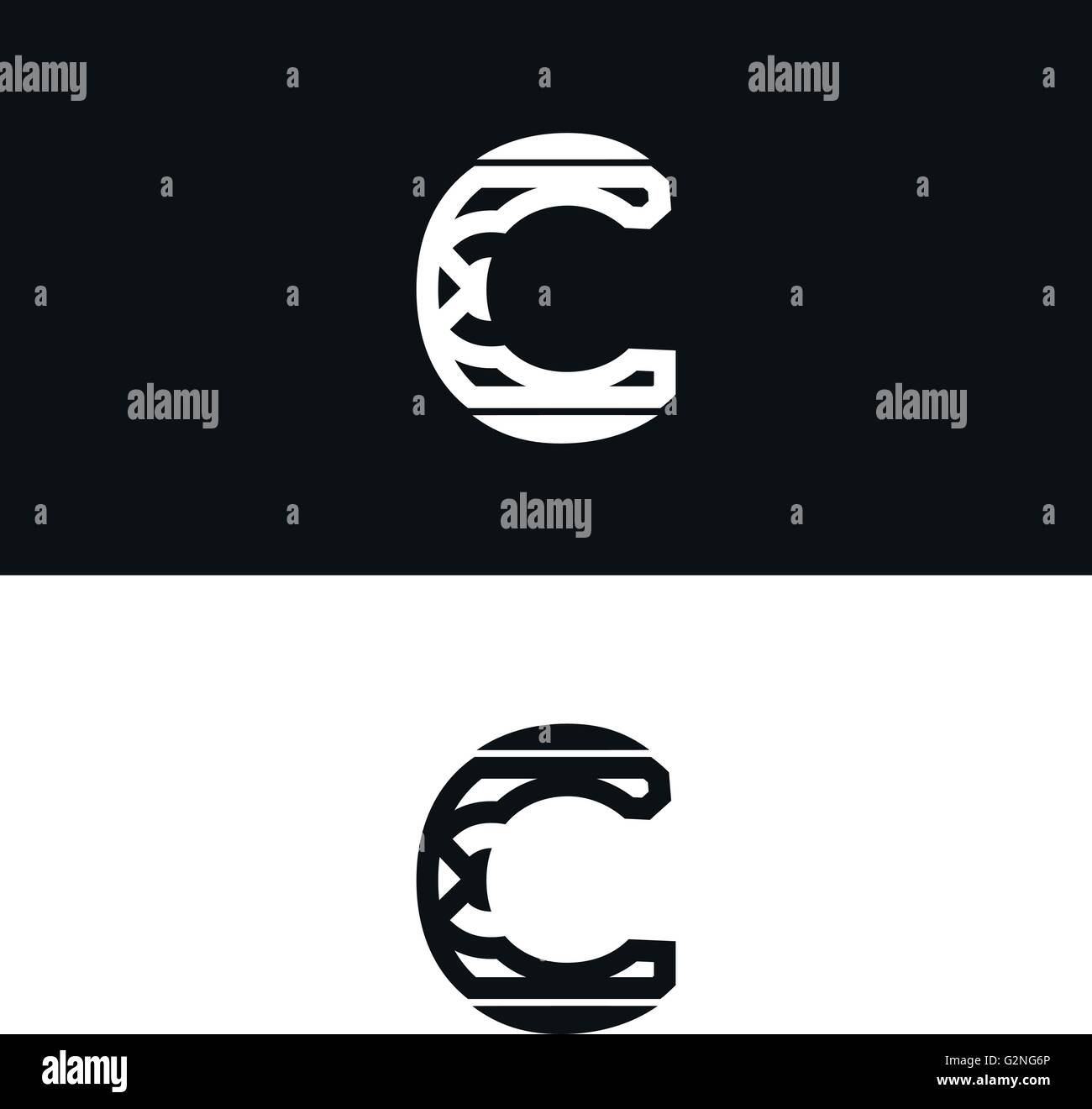 Lettera del vettore C icona logo design modello. Versione in bianco e nero Illustrazione Vettoriale