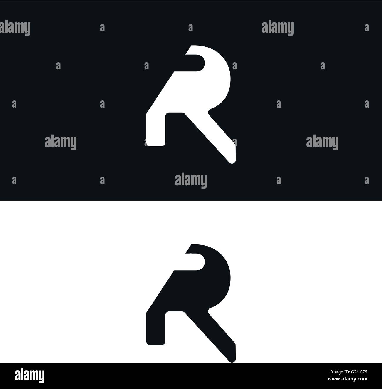 Lettera del vettore R icona logo design modello. Versione in bianco e nero Illustrazione Vettoriale