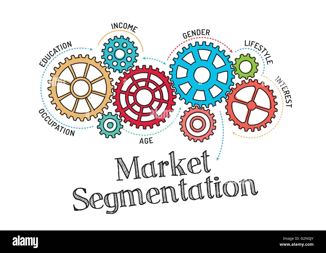 Ingranaggi e di mercato il meccanismo di segmentazione Illustrazione Vettoriale