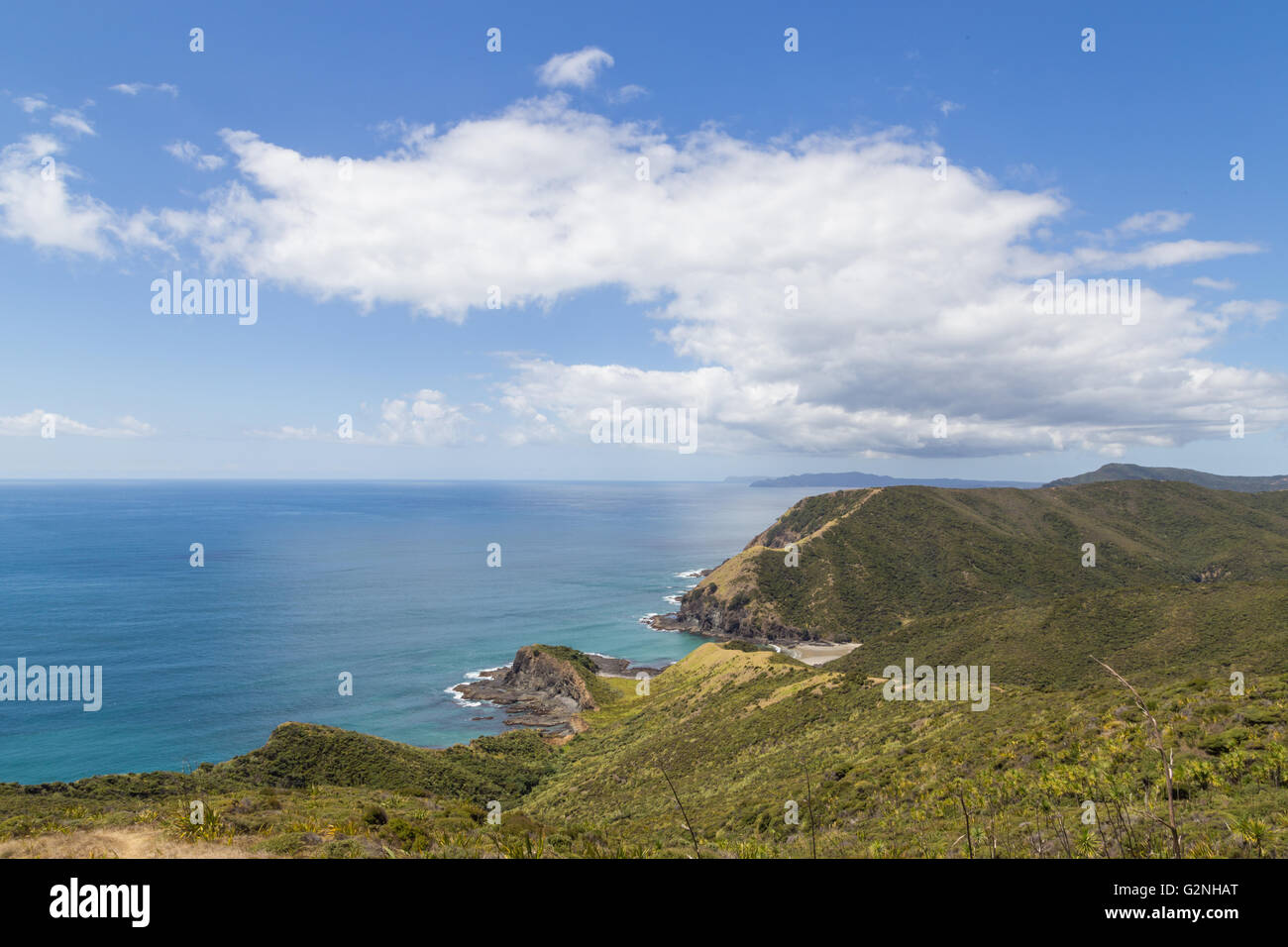 Lo splendido paesaggio di Cape Reinga sull'Isola del nord della Nuova Zelanda. Foto Stock