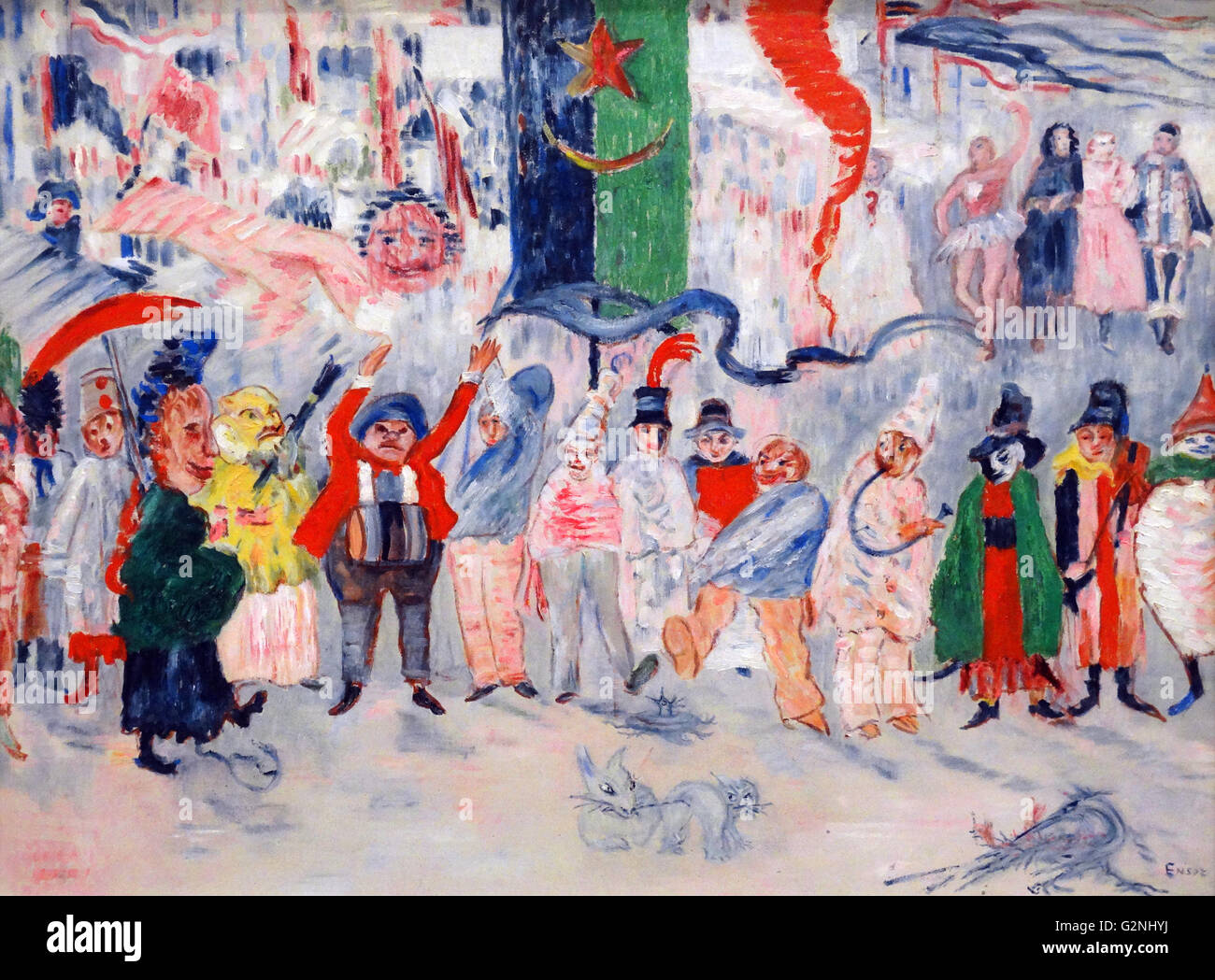 Il carnevale nelle Fiandre olio su tela) di James Ensor (1860-1949) era un pittore belga e incisore, un importante influsso sull'espressionismo e surrealismo che vivevano in Ostenda per quasi tutta la sua vita. Foto Stock