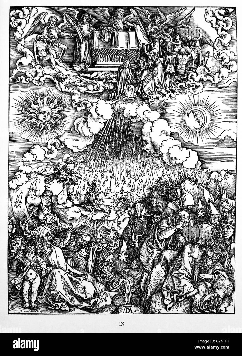 Martin Lutero: Prefazione alla rivelazione di Giovanni ( 1522): Vorrede zur Offenbarung Johannes (1522). Apocalisse nelle figure; Xilografia da Albrecht Dürer; l'apertura della quinta e sesta le guarnizioni Foto Stock