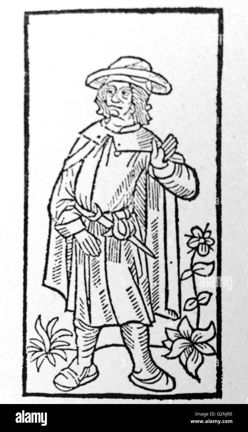 Xilografia di François Villon, il poeta francese del tardo Medioevo, chi è scomparso dalla vista in 1463. Datata xv secolo Foto Stock