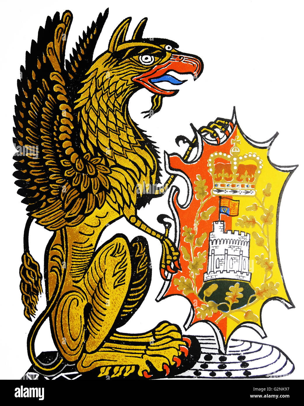 La custodia Griffin di Edward III uno dei "la regina delle bestie". Disegnato da Edward Bawden CBE RA (1903 - 1989) era un inglese un artista grafico. Foto Stock