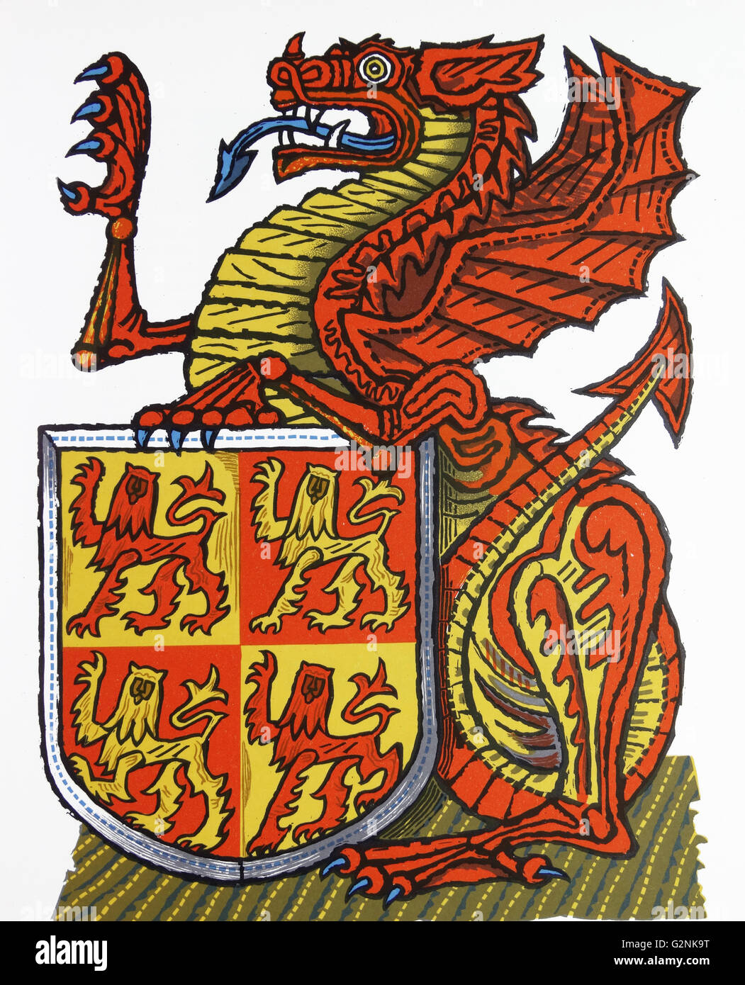 Il drago rosso del Galles. Uno dei "la regina delle bestie". Disegnato da Edward Bawden CBE RA (1903 - 1989) era un inglese un artista grafico. Foto Stock