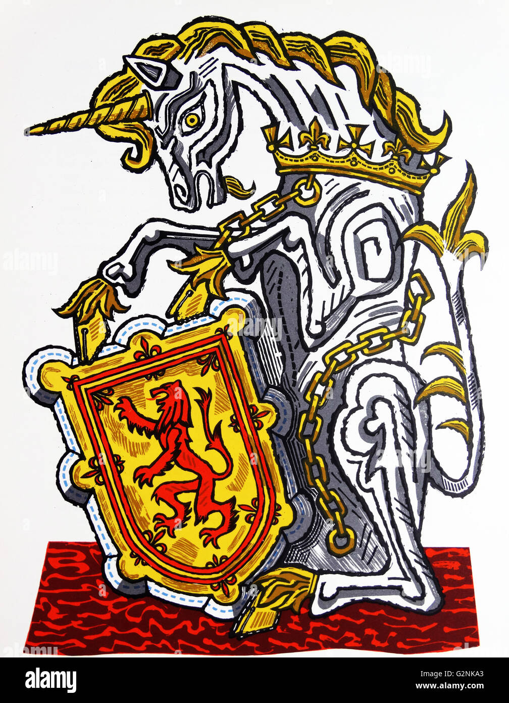 La Unicorn della Scozia. Uno dei "la regina delle bestie". Disegnato da Edward Bawden CBE RA (1903 - 1989) era un inglese un artista grafico. Foto Stock