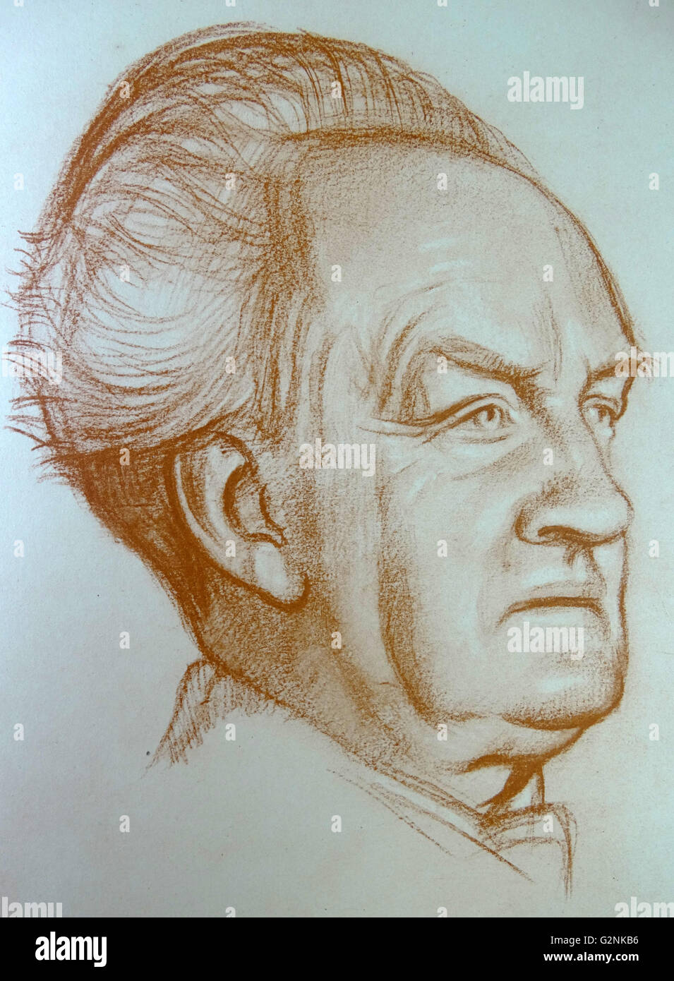 Ritratto di GERHART HAUPTMANN da Sir William Rothenstein. Rothenstein (Groninga 1872 - De Steeg 1945) era un pittore inglese, printmaker e disegnatore. Foto Stock