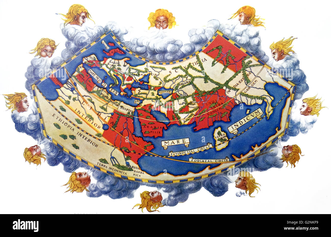 Tolomeo mappa del mondo, originariamente disegnati circa A.D. 150 Foto Stock