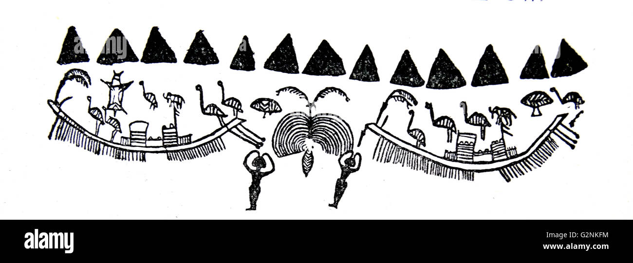 Le più antiche navi note: tra il 6000 e il 5000 A.C. A partire da un pre-Egiziana vaso-pittura. Foto Stock