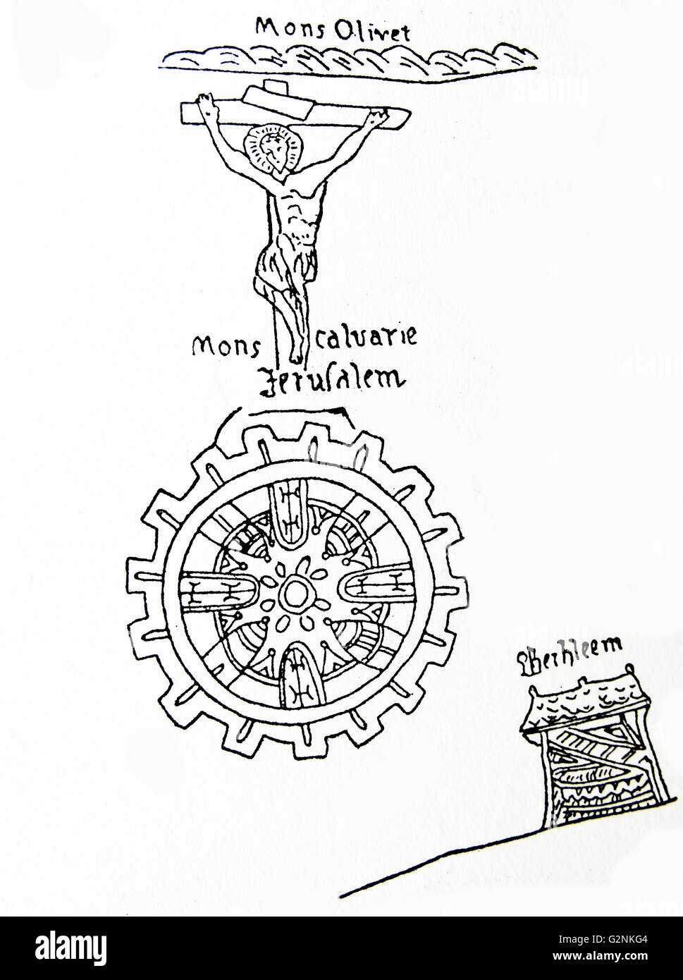 Gerusalemme, il centro del mondo. Dall'Hertford mappa del mondo, del XIII secolo. Foto Stock