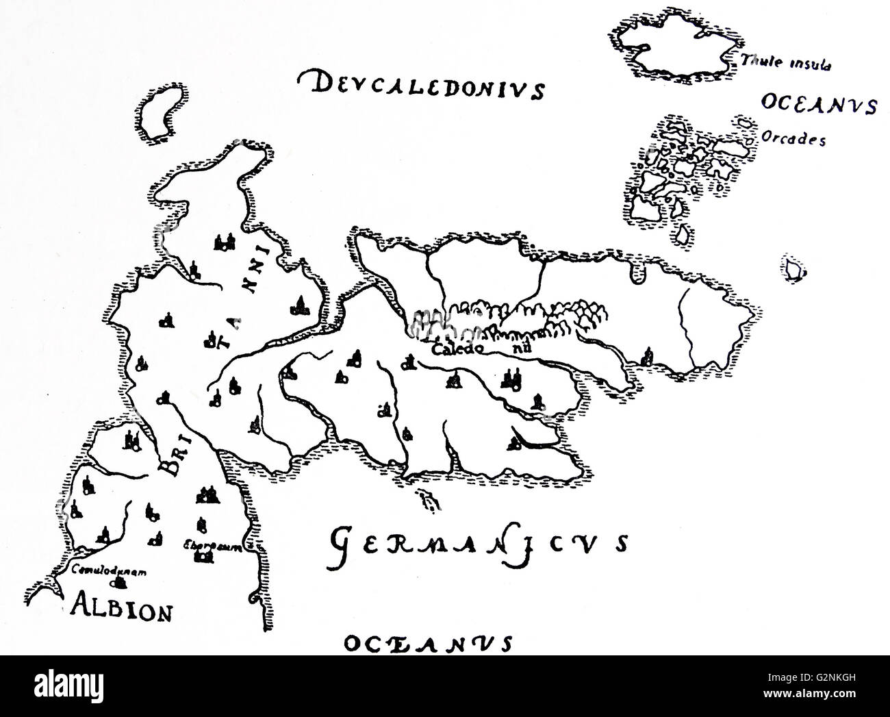 A nord la Gran Bretagna e l'isola di Thule. Dalla proiezione di Mercatore della edizione di Tolomeo mappa. Foto Stock