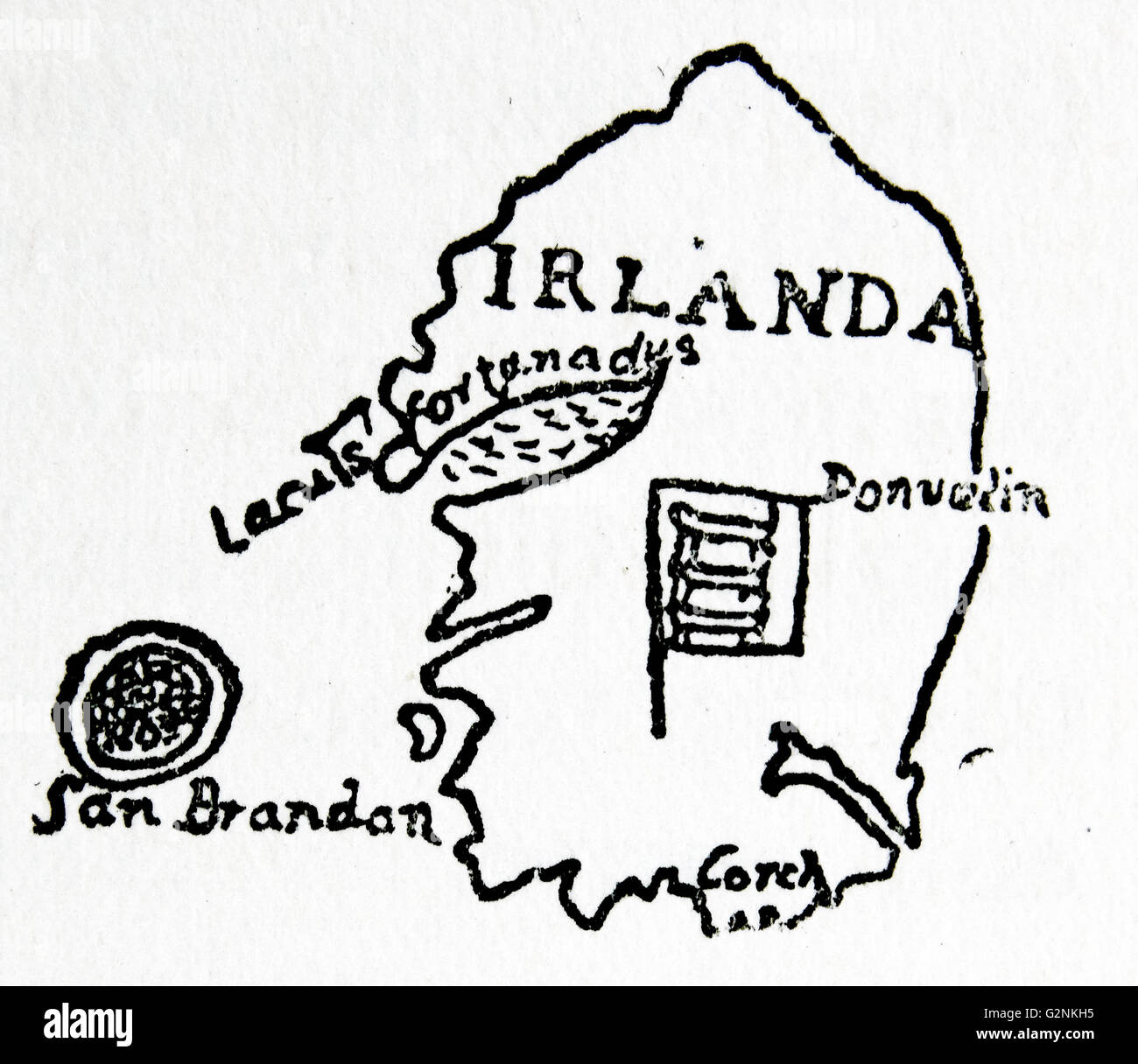 Irlanda e San Brandon's Isle. Dal catalano mappa, Foto Stock