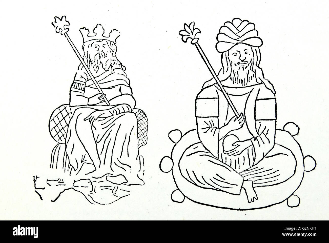 Due imperatori di Tartary. Dal catalano mappa, 1375. Tartary era un nome usato per designare il tratto della parte settentrionale e Asia centrale che si estende dal Mar Caspio e i monti Urali all'Oceano Pacifico Foto Stock