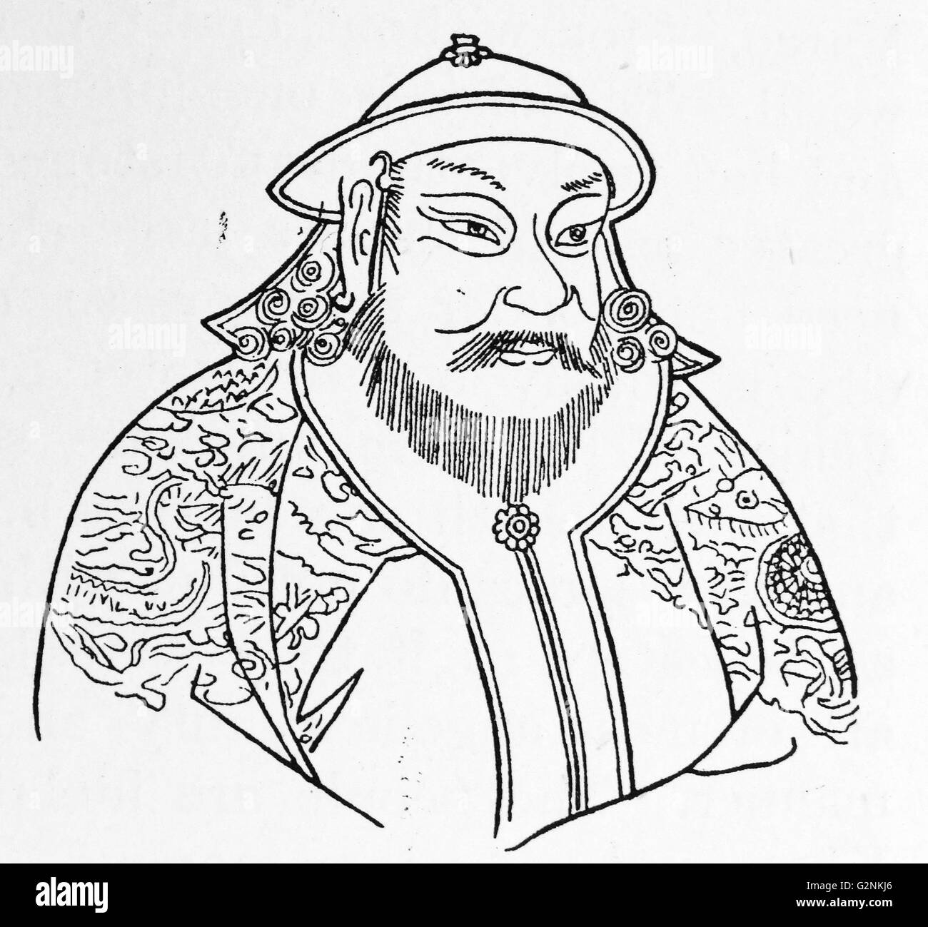 Kublai Khan (1215-1294). Da una vecchia enciclopedia cinese a Parigi. Foto Stock