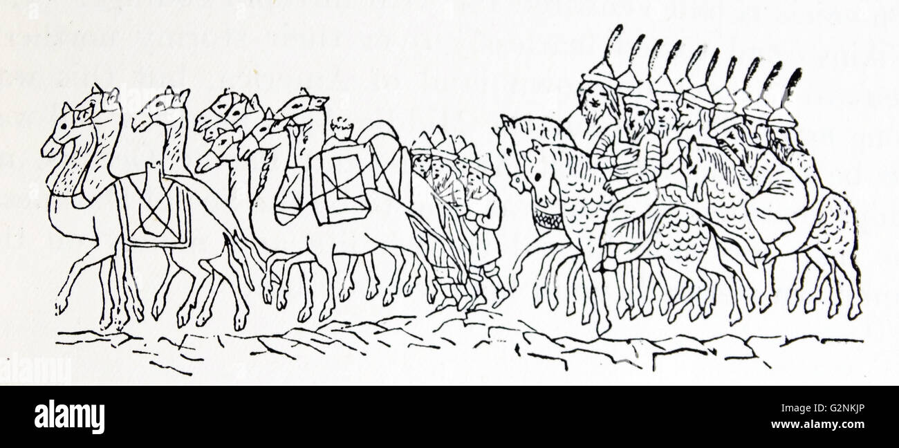 Una carovana in Cathay. Dal catalano mappa, 1375. Foto Stock