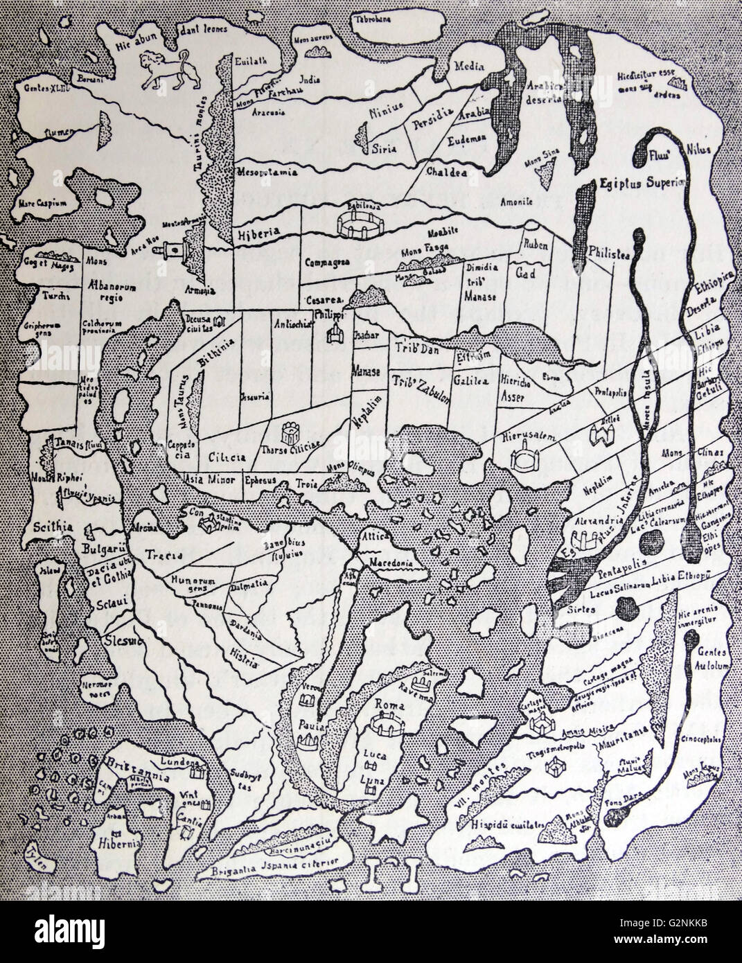 Il 'anglosassone' mappa del mondo, prelevata circa 900 A.D. Foto Stock