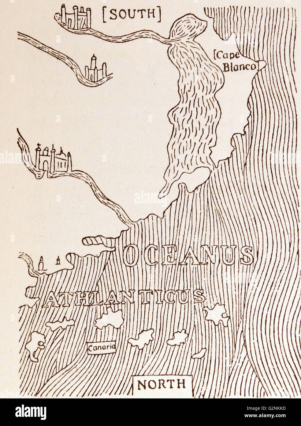 Il viaggio a Cape Blanco dal Capo Bojador. Da Fra Mauro la mappa, 1457. Foto Stock