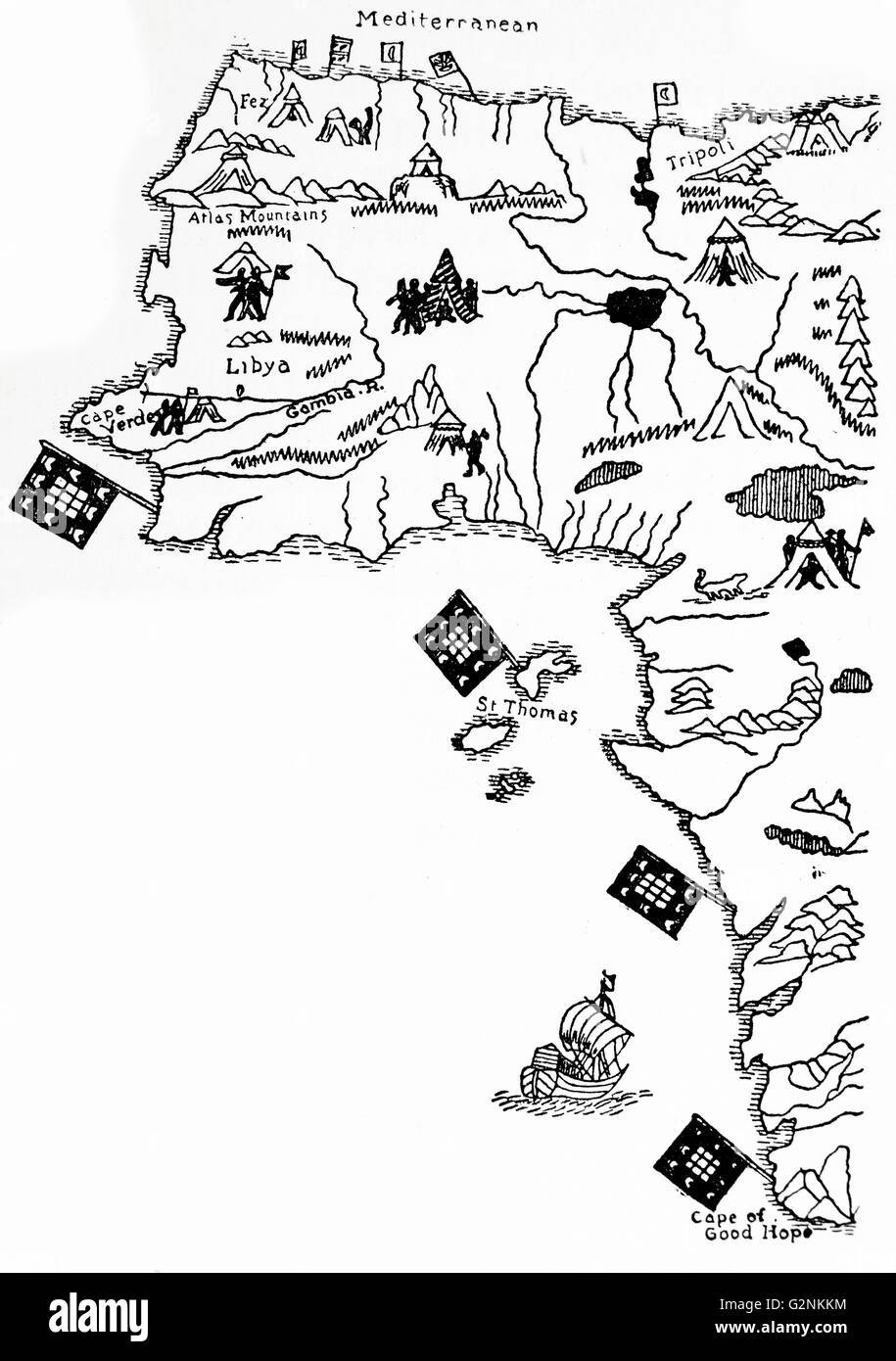 La costa occidentale dell Africa da Martin Behaim di mappa, 1492 Foto Stock