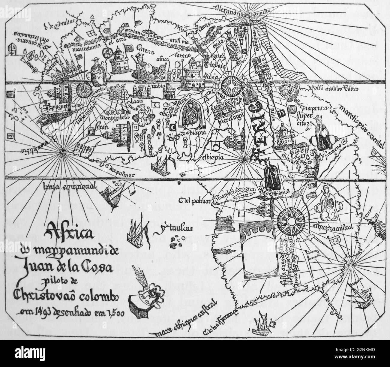 Africa come era noto dopo il Vasco da Gama di spedizioni. Da Juan de la Costa la mappa di 1500. Foto Stock
