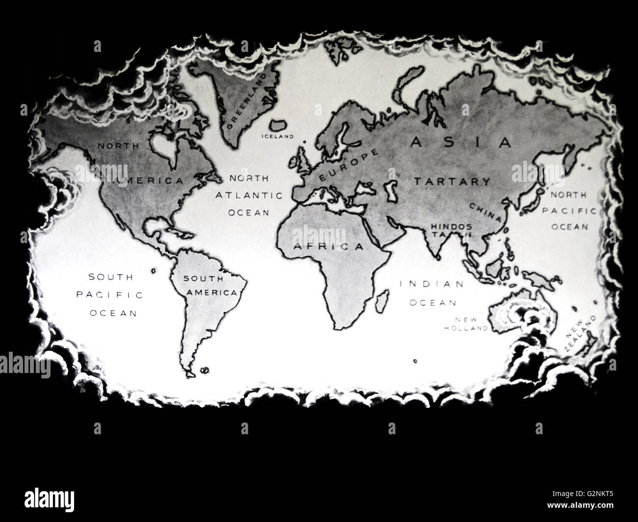 Il mondo come è noto dopo i viaggi del capitano James Cook (1728-1779) dal 1768 fino al 1779. Foto Stock