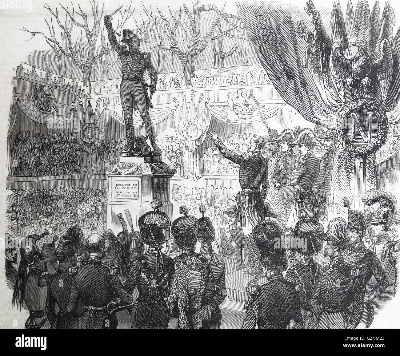 1853, Parigi: inaugurazione di una statua di Michel Ney (1769 - 1815). Il Maresciallo Ney, era un soldato francese e un comandante militare durante la Rivoluzione Francese e le guerre le guerre Napoleoniche Foto Stock