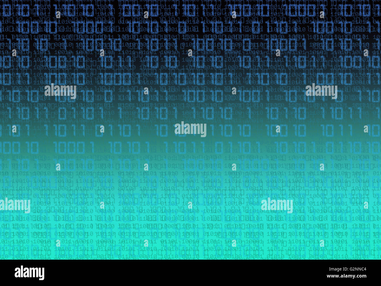 Tecnologia di sfondo binario. Codice binario sul verde al blu gradiente dello sfondo Foto Stock