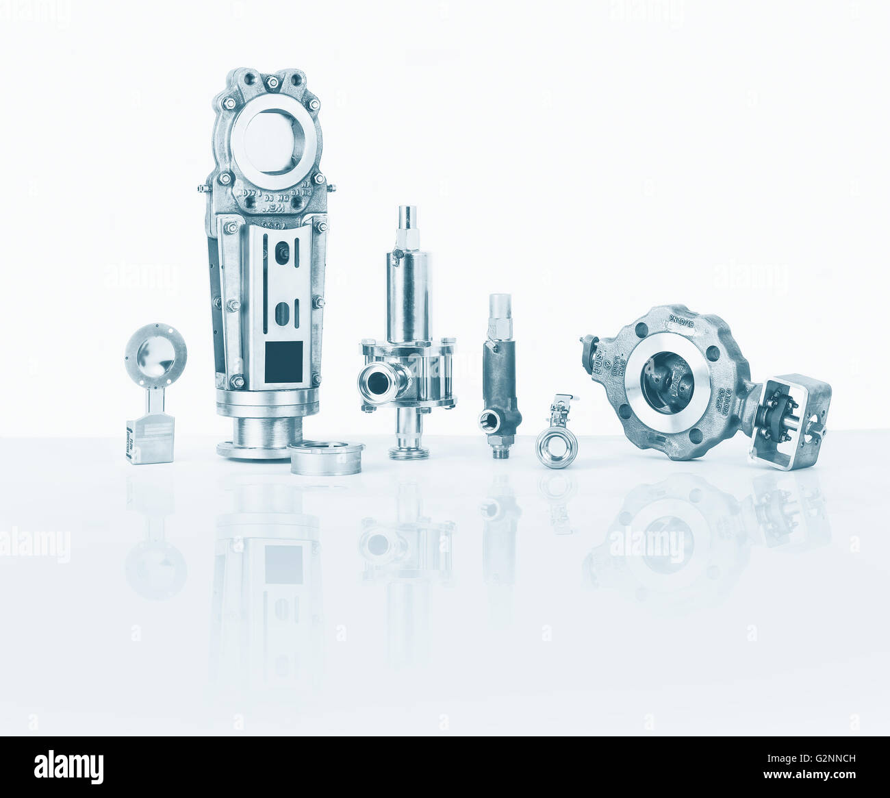 Estremità filettata di sicurezza, le valvole di sfiato, valvole a farfalla, pannello cursori, discoteca tipo valvole di ritegno Foto Stock