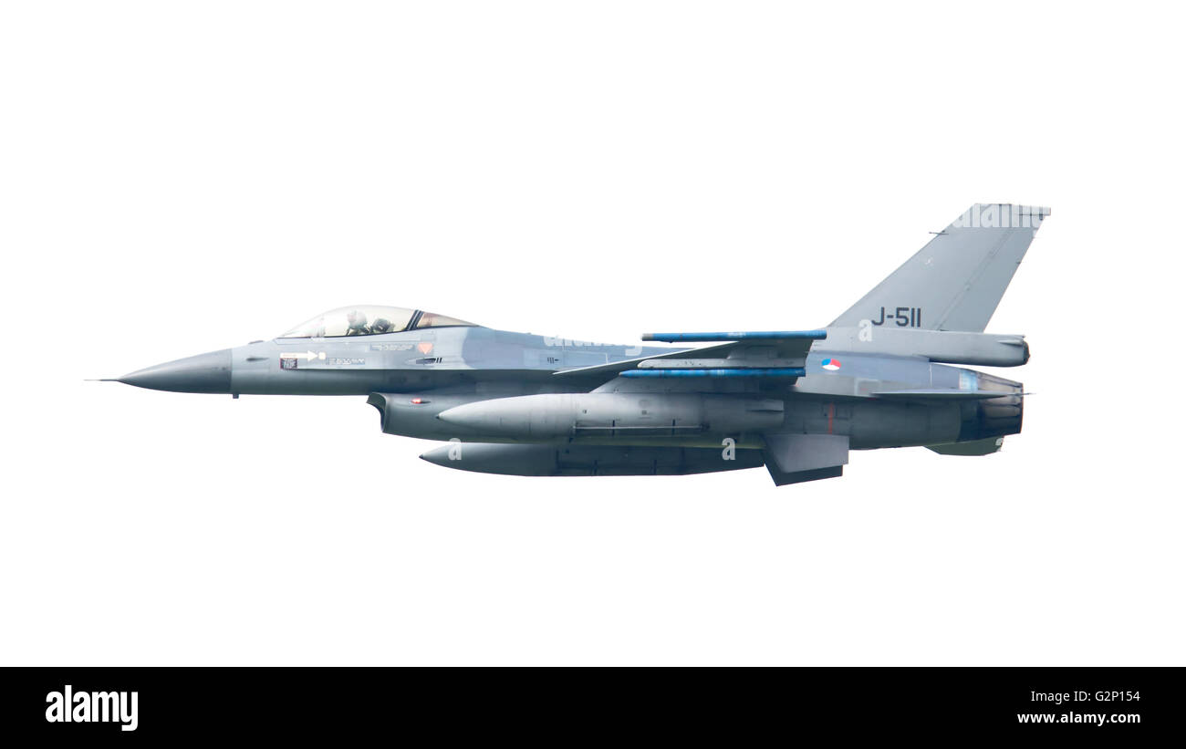 LEEUWARDEN, Paesi Bassi - 26 Maggio: F-16 durante un comparisontest con un F-35 in Europa il 26 maggio 2016 in Leeuwarden. T Foto Stock