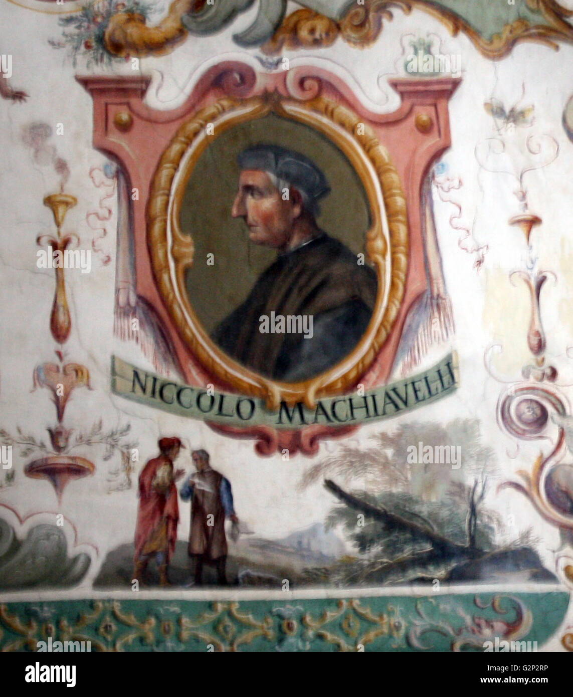 Profilo dipinto ritratto di Niccol‗ di Bernardo dei Machiavelli, storico italiano, politico, umanista, Diplomat, filosofo e scrittore in base a Firenze durante il Rinascimento. Foto Stock