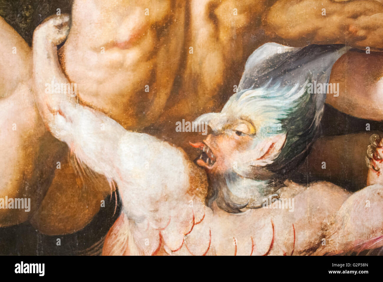 Demone, dettaglio dal giudizio finale pittura (1570) da Martin de Vos. Museo delle Belle Arti, Siviglia, Spagna Foto Stock