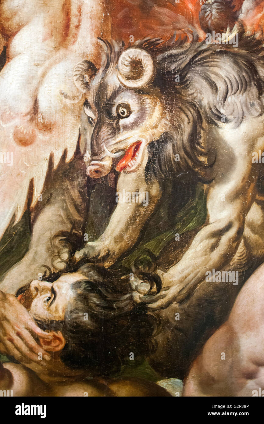 Demone, dettaglio dal giudizio finale pittura (1570) da Martin de Vos. Museo delle Belle Arti, Siviglia, Spagna Foto Stock