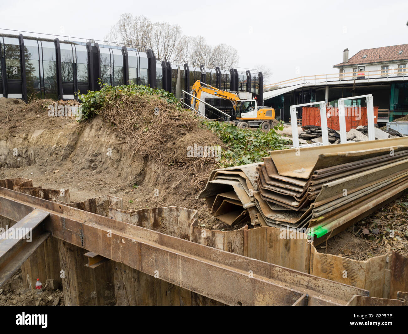 Sito di costruzione della nuova sede del COI (Comitato olimpico internazionale) a Losanna, Svizzera. Foto Stock