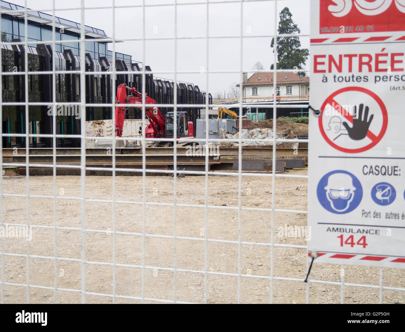 Sito di costruzione della nuova sede del COI (Comitato olimpico internazionale) a Losanna, Svizzera. Foto Stock