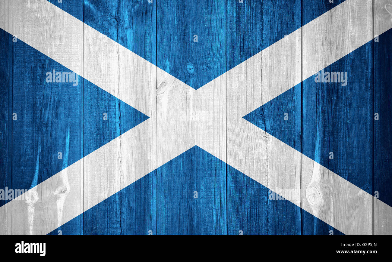 Bandiera della Scozia o Scottish banner su sfondo di legno Foto Stock