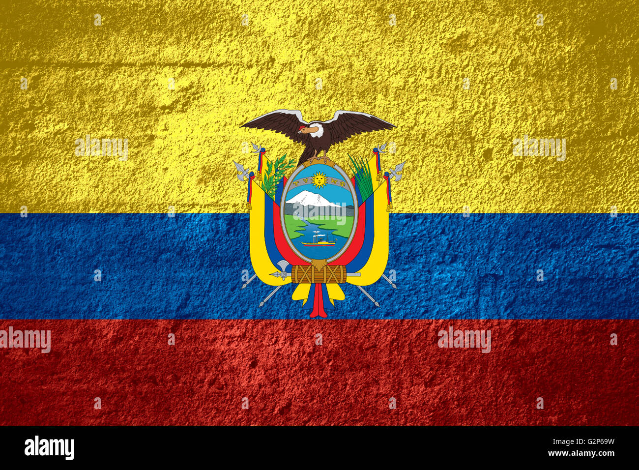 Bandiera dell'Ecuador o banner ecuadoriana sulla trama ruvida Foto Stock