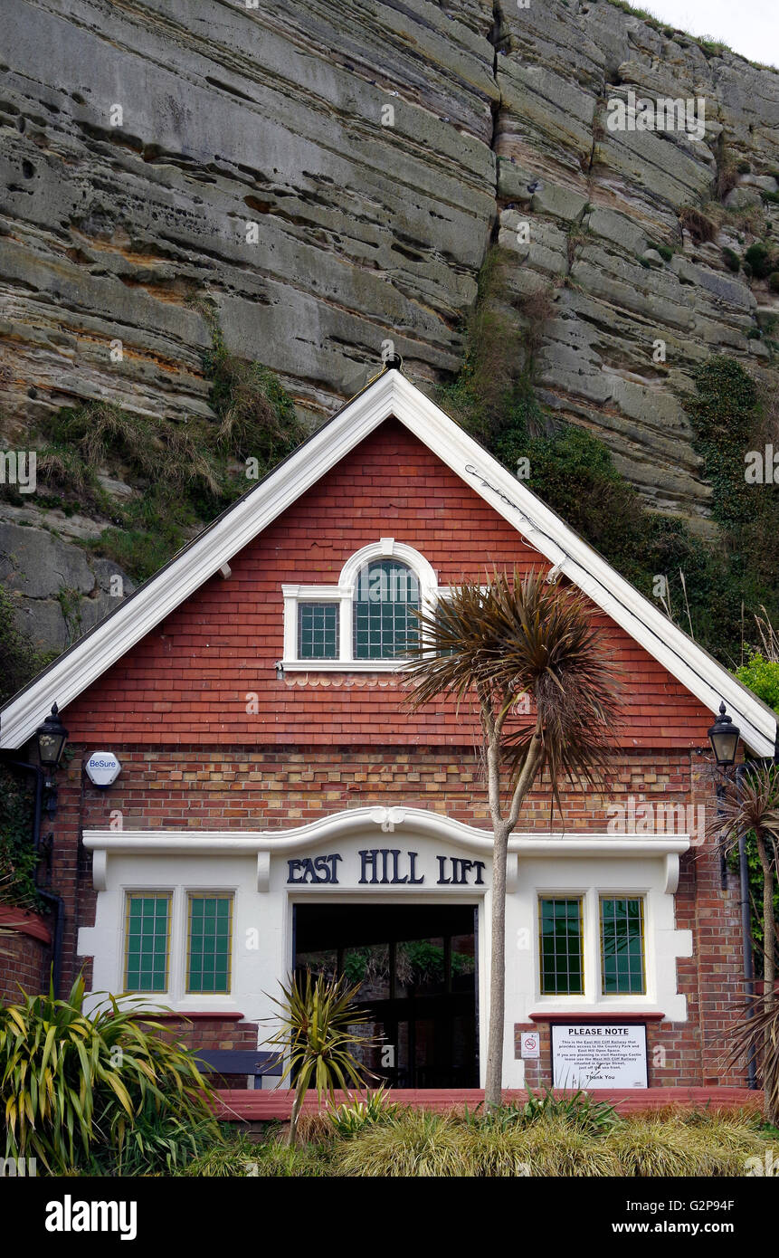 Ingresso alla East Hill ascensore, Hastings, E Sussex Foto Stock