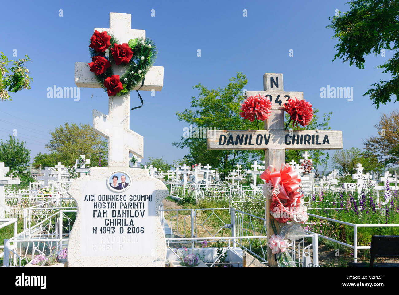 Il vecchio cimitero, Romania, Dobrogea, Dobruja, Dobrudscha , Sulina Foto Stock